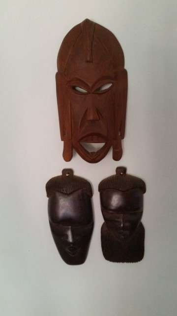 WOODEN AFRICAN  MASKS HAND CARVED X 3